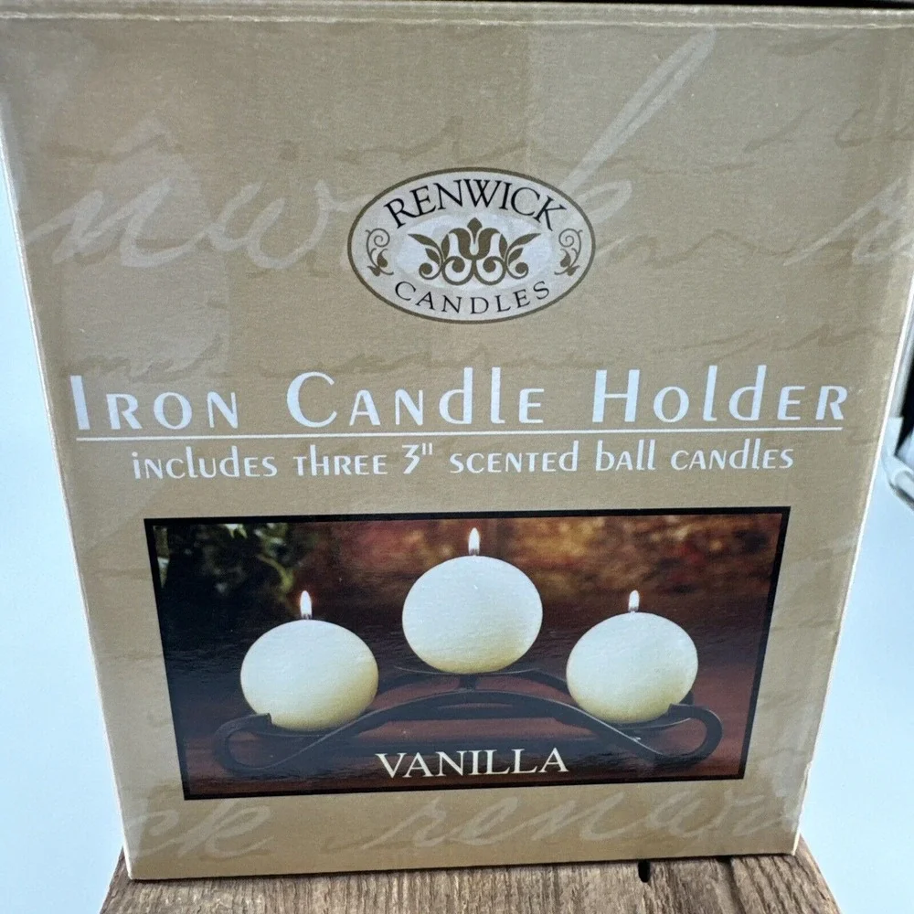 Iron‎ Candle Holder Renwick Candles w/3 Vanilla Scented Ball Candles 11